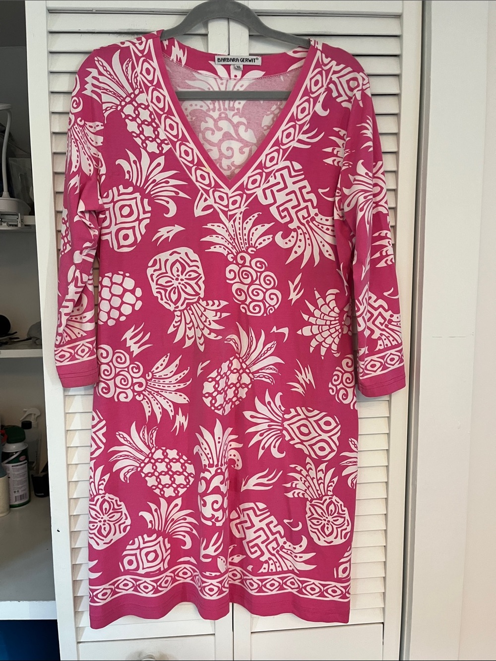 Barbara Gerwit Pink Pineapple Dress Sz XL